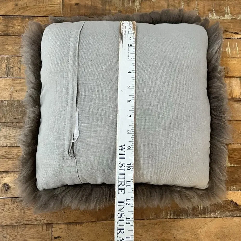 Luxury Gray Tibetan Lamb Fur Throw Pillow 11